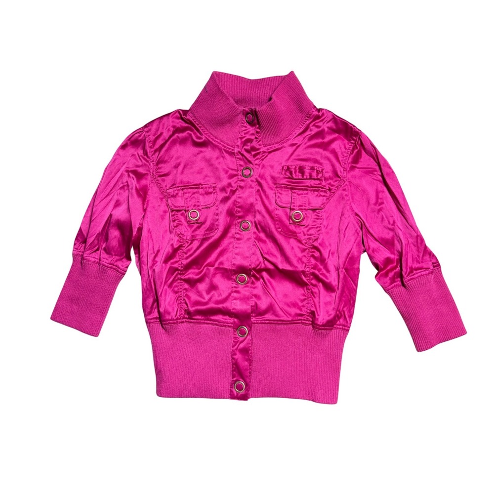 Hot Pink Satin Cropped Bomber Jacket